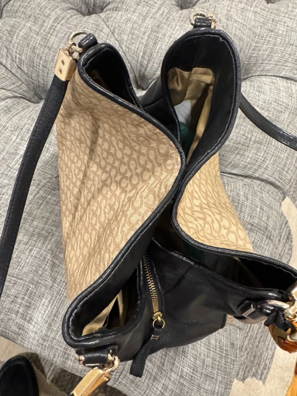 Coach Madison Signature Canvas Leather Black Tan Shoulder Bag - Picture 9 of 17